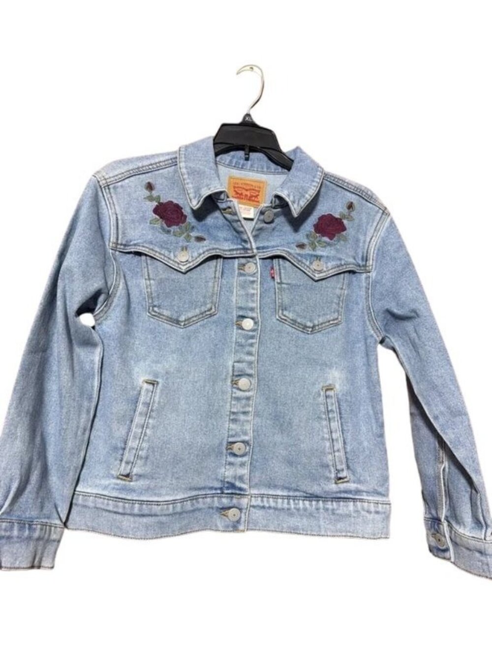 Levi's Girls Denim Trucker Jacket Large L 11-12 Floral Rose Embroidered NWT